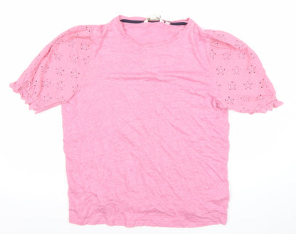 Boden Women’s Pink Cotton Puff Sleeve T-Shirt Size 12