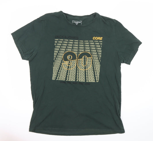 Jack & Jones Men’s Green XL Crew Neck 90s Retro Graphic T-Shirt