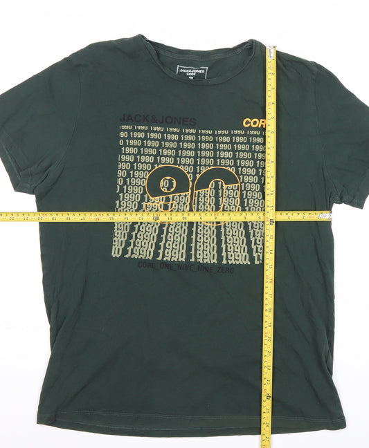 Jack & Jones Men’s Green XL Crew Neck 90s Retro Graphic T-Shirt