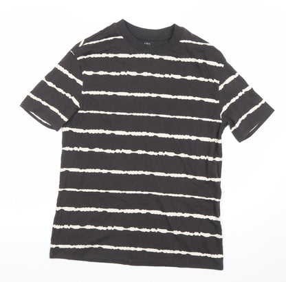 Marks and Spencer Boys Black Striped T-Shirt 12-13 Years Cotton