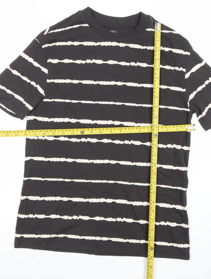 Marks and Spencer Boys Black Striped T-Shirt 12-13 Years Cotton