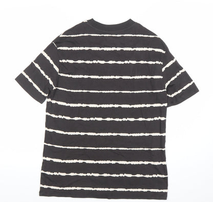 Marks and Spencer Boys Black Striped T-Shirt 12-13 Years Cotton