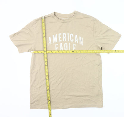 American Eagle Men’s Beige M Crew Neck Graphic T-Shirt Classic Fit