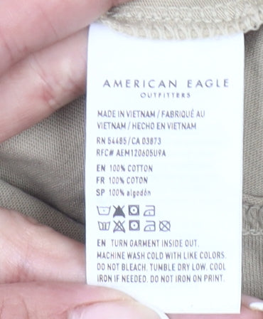 American Eagle Men’s Beige M Crew Neck Graphic T-Shirt Classic Fit