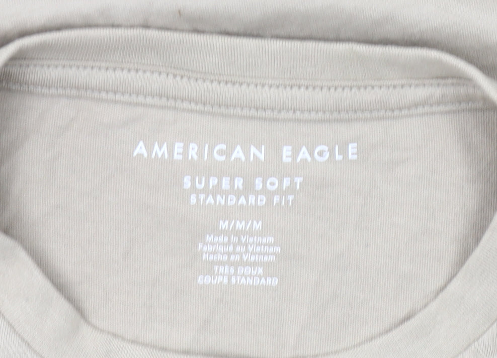 American Eagle Men’s Beige M Crew Neck Graphic T-Shirt Classic Fit