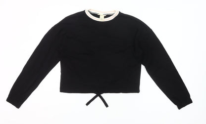 H&M Girls Black Cotton Cropped Long Sleeve T-Shirt 13-14Y Crew Neck