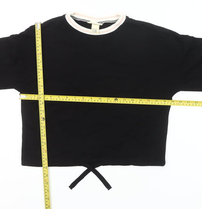 H&M Girls Black Cotton Cropped Long Sleeve T-Shirt 13-14Y Crew Neck