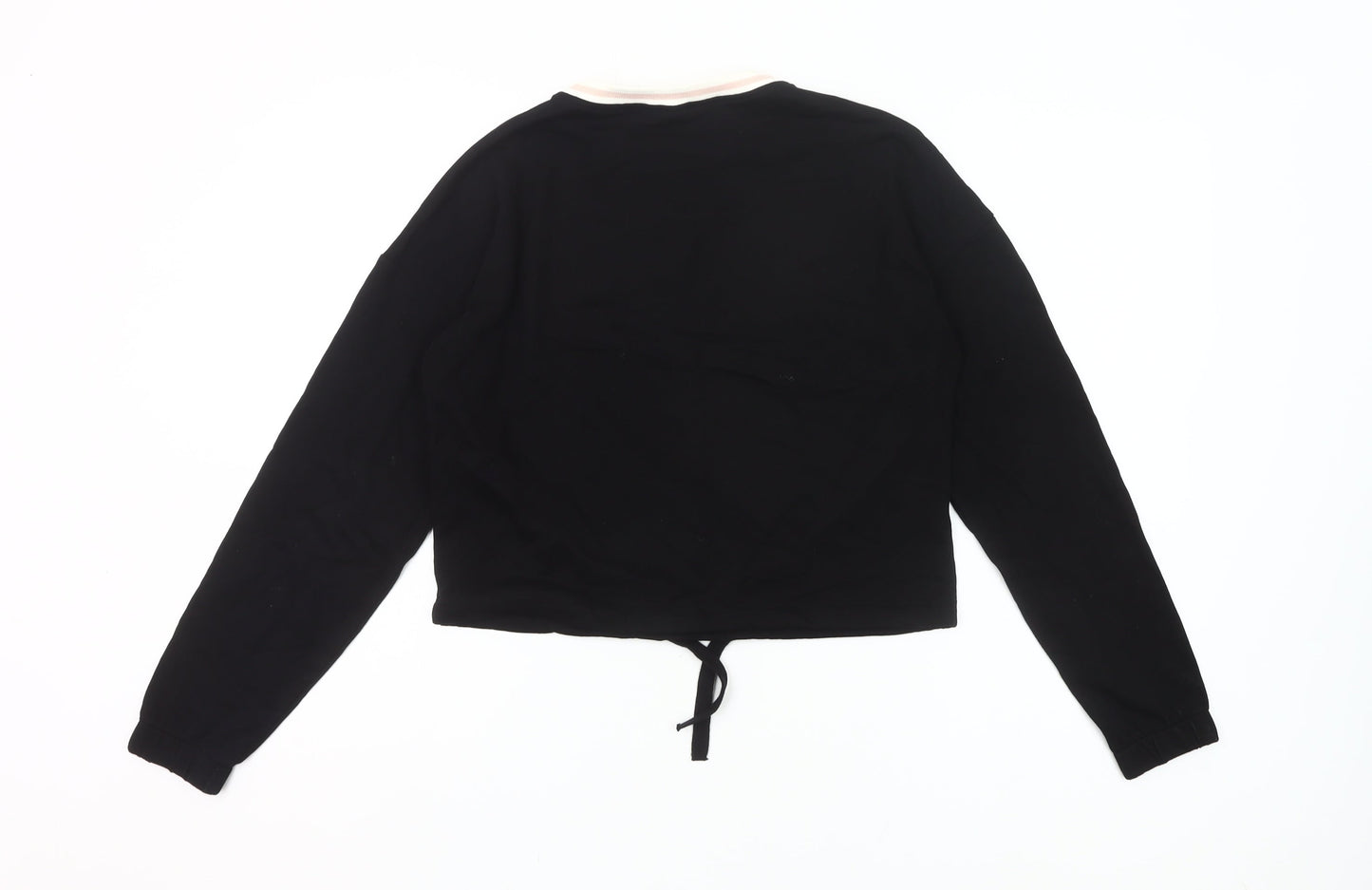 H&M Girls Black Cotton Cropped Long Sleeve T-Shirt 13-14Y Crew Neck
