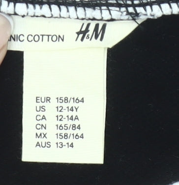 H&M Girls Black Cotton Cropped Long Sleeve T-Shirt 13-14Y Crew Neck