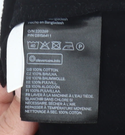 H&M Girls Black Cotton Cropped Long Sleeve T-Shirt 13-14Y Crew Neck