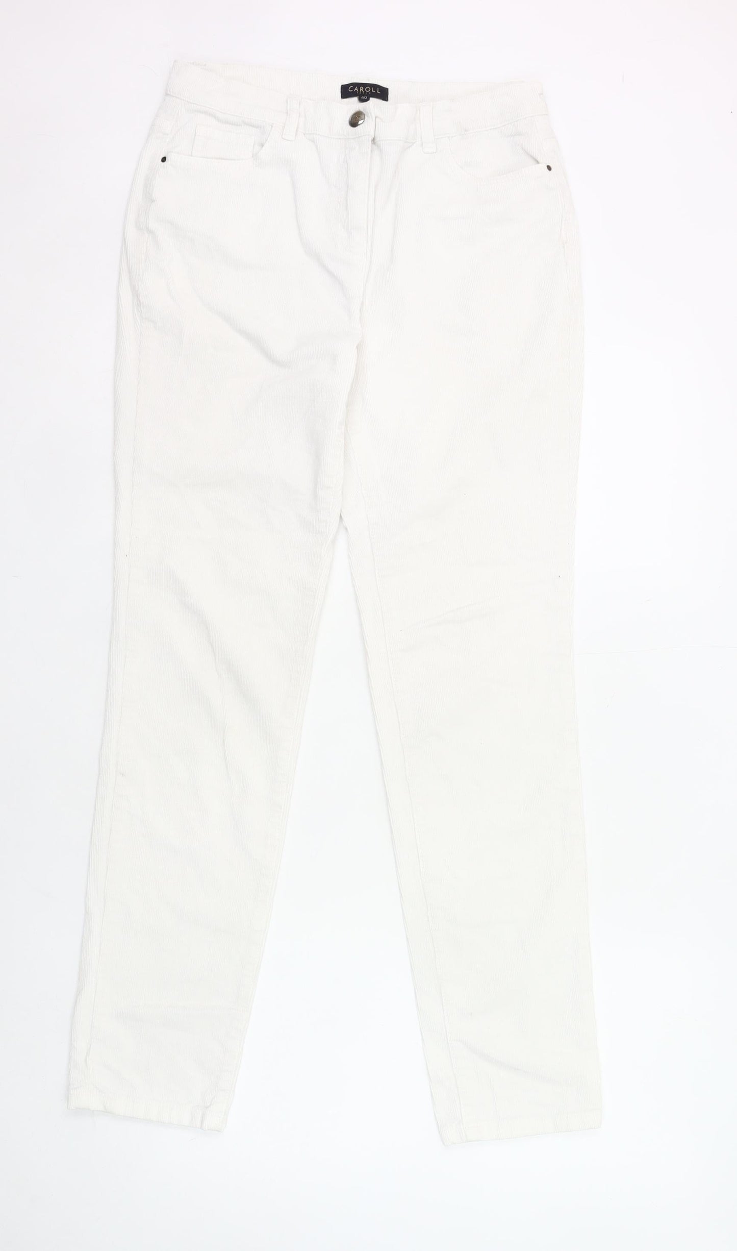 Caroll Womens White Corduroy Chino Trousers Size 12 Straight Fit