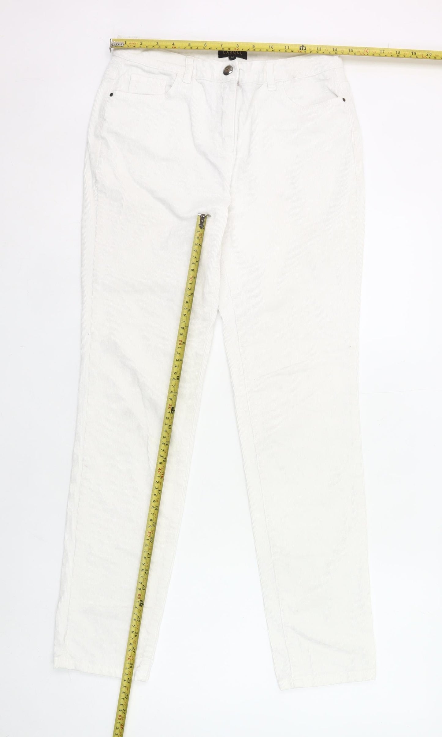 Caroll Womens White Corduroy Chino Trousers Size 12 Straight Fit