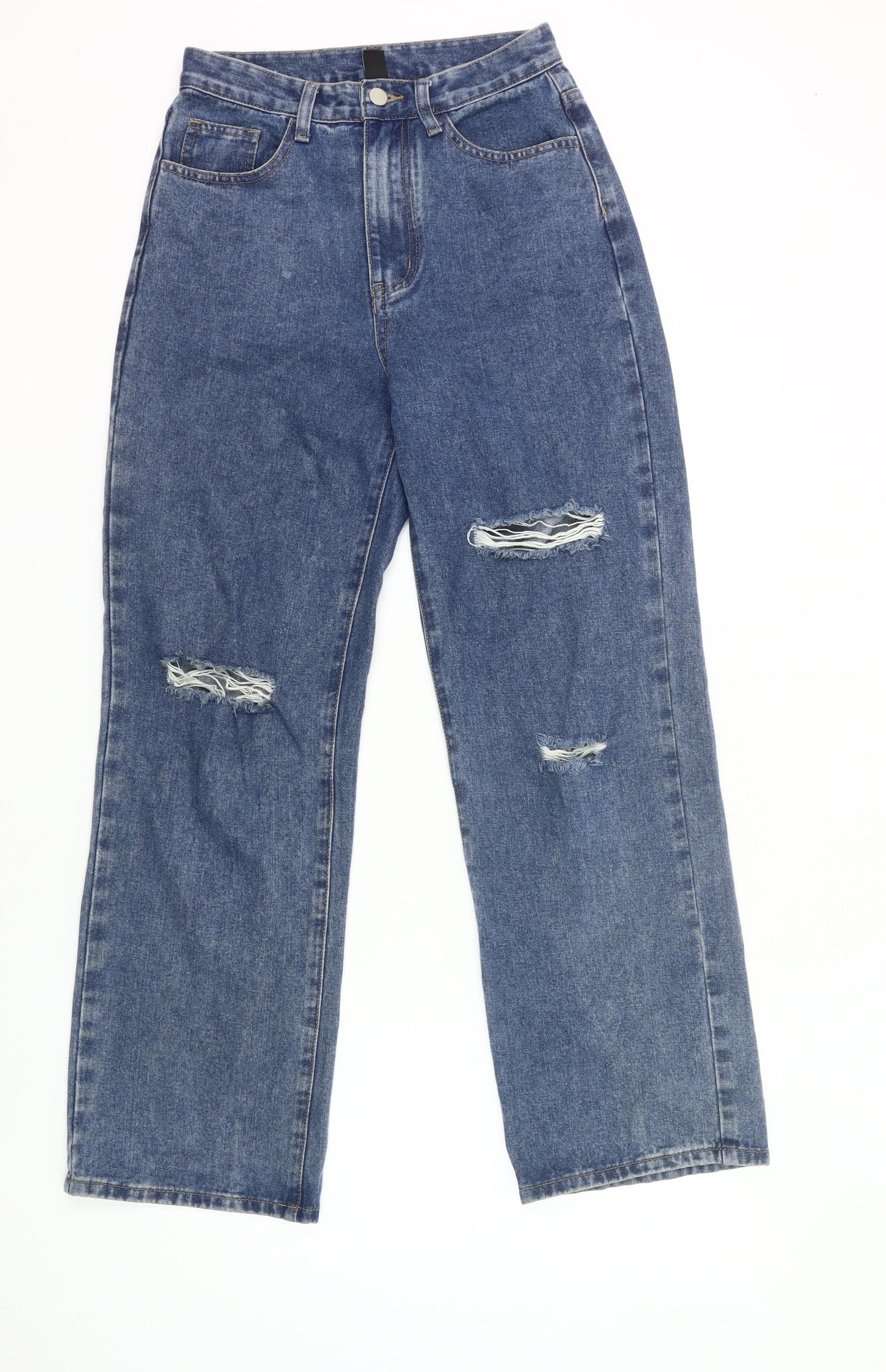Cider Womens Blue XS High Rise Distressed Straight Jeans