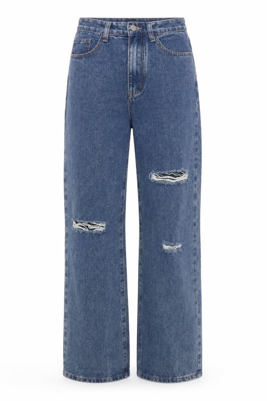 Cider Womens Blue XS High Rise Distressed Straight Jeans