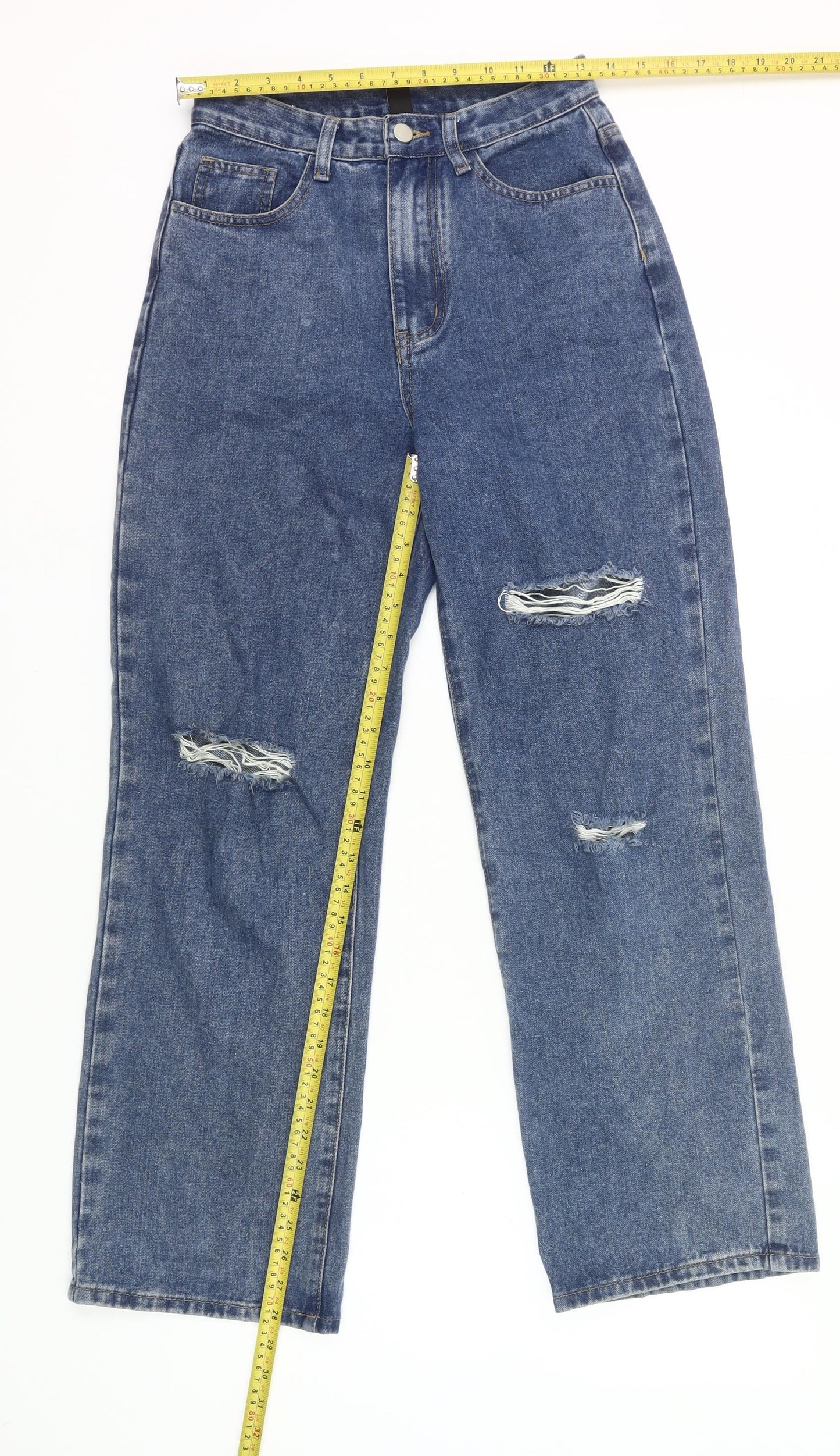 Cider Womens Blue XS High Rise Distressed Straight Jeans