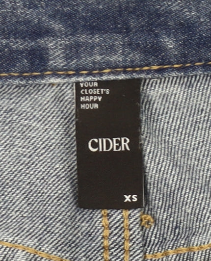 Cider Womens Blue XS High Rise Distressed Straight Jeans