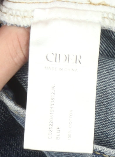 Cider Womens Blue XS High Rise Distressed Straight Jeans