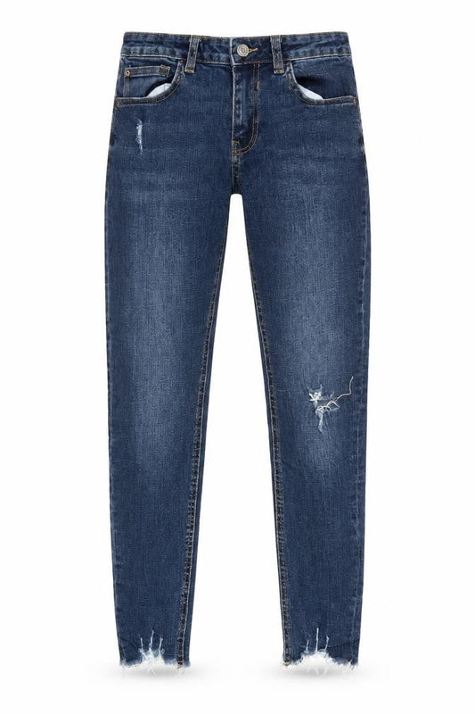 Front view of Denim Co. women’s blue, size UK 12, skinny distressed jeans