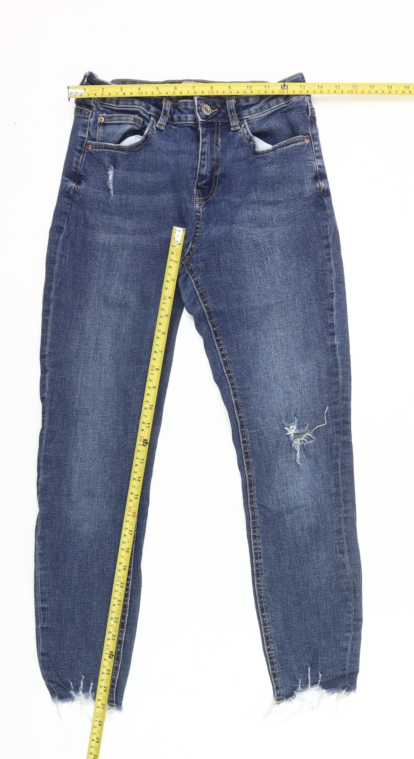 Denim Co. Womens Blue Size 12 Skinny Distressed Jeans