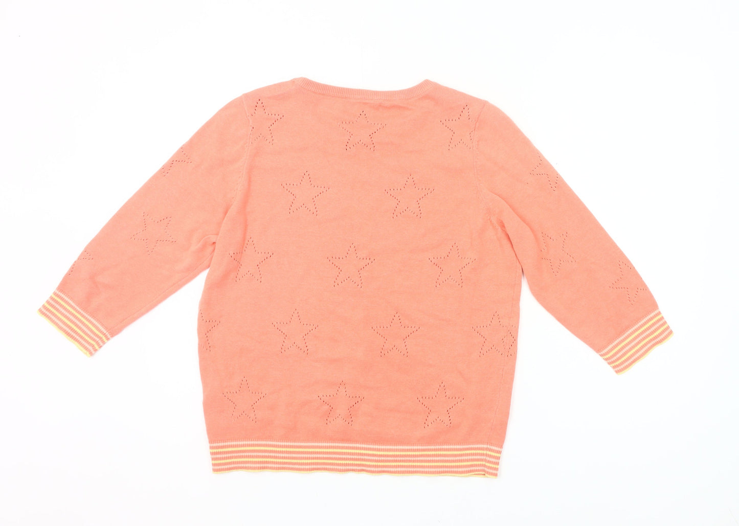 M&Co Women’s Orange Petite Jumper UK14 Crew Neck 3/4 Sleeve Star Knit