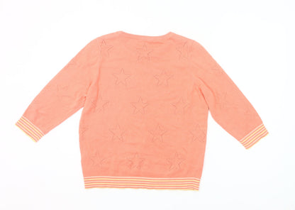 M&Co Women’s Orange Petite Jumper UK14 Crew Neck 3/4 Sleeve Star Knit