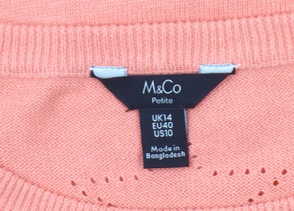 M&Co Women’s Orange Petite Jumper UK14 Crew Neck 3/4 Sleeve Star Knit