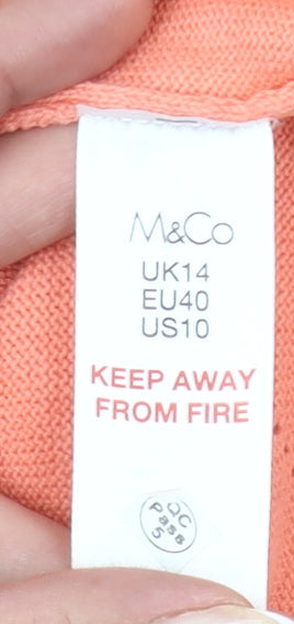 M&Co Women’s Orange Petite Jumper UK14 Crew Neck 3/4 Sleeve Star Knit