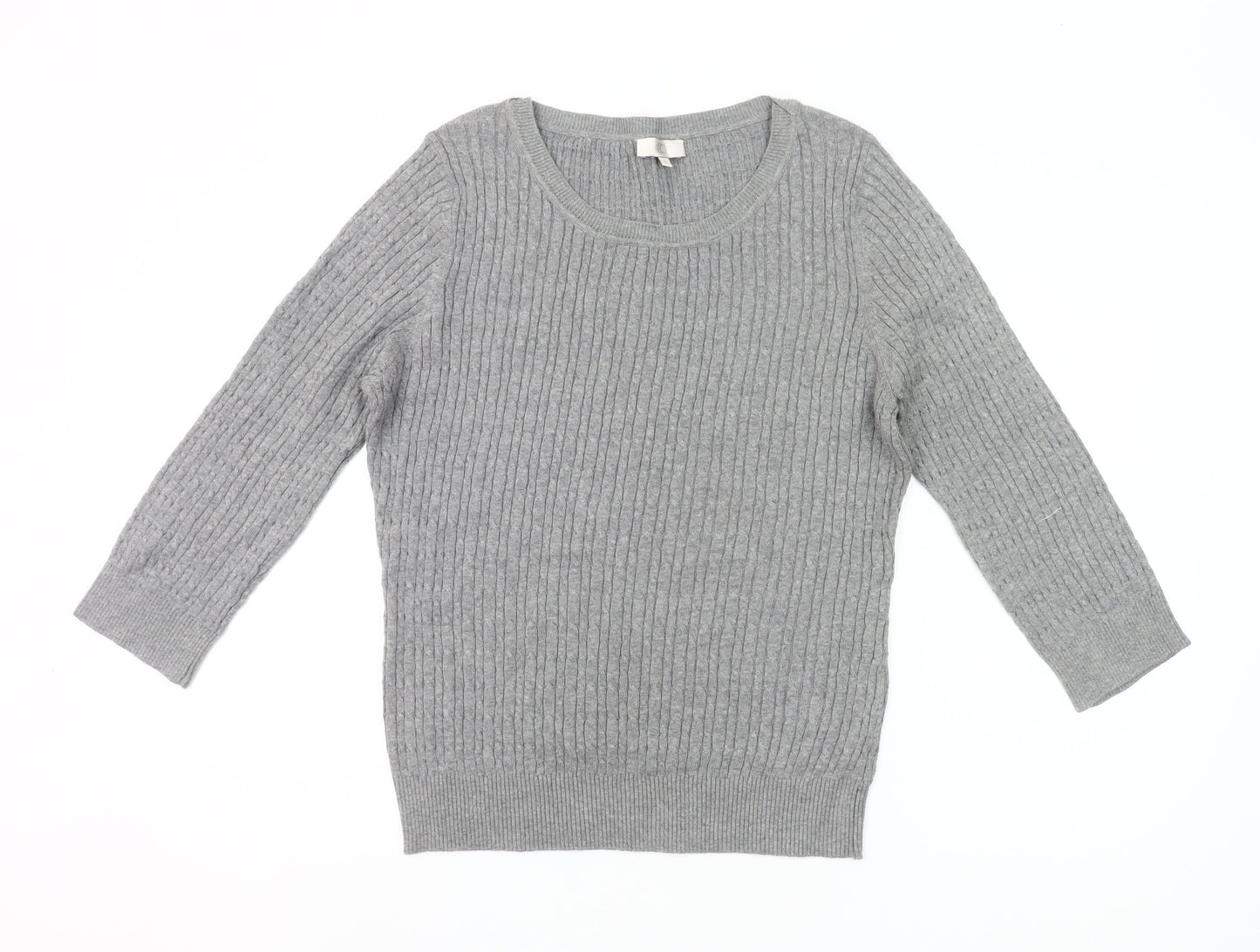 CC Womens Grey Cotton Knit Pullover Jumper Size L Scoop Neck