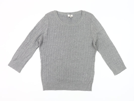 Country Casuals Womens Grey Cotton Knit Pullover Jumper Size L Scoop Neck