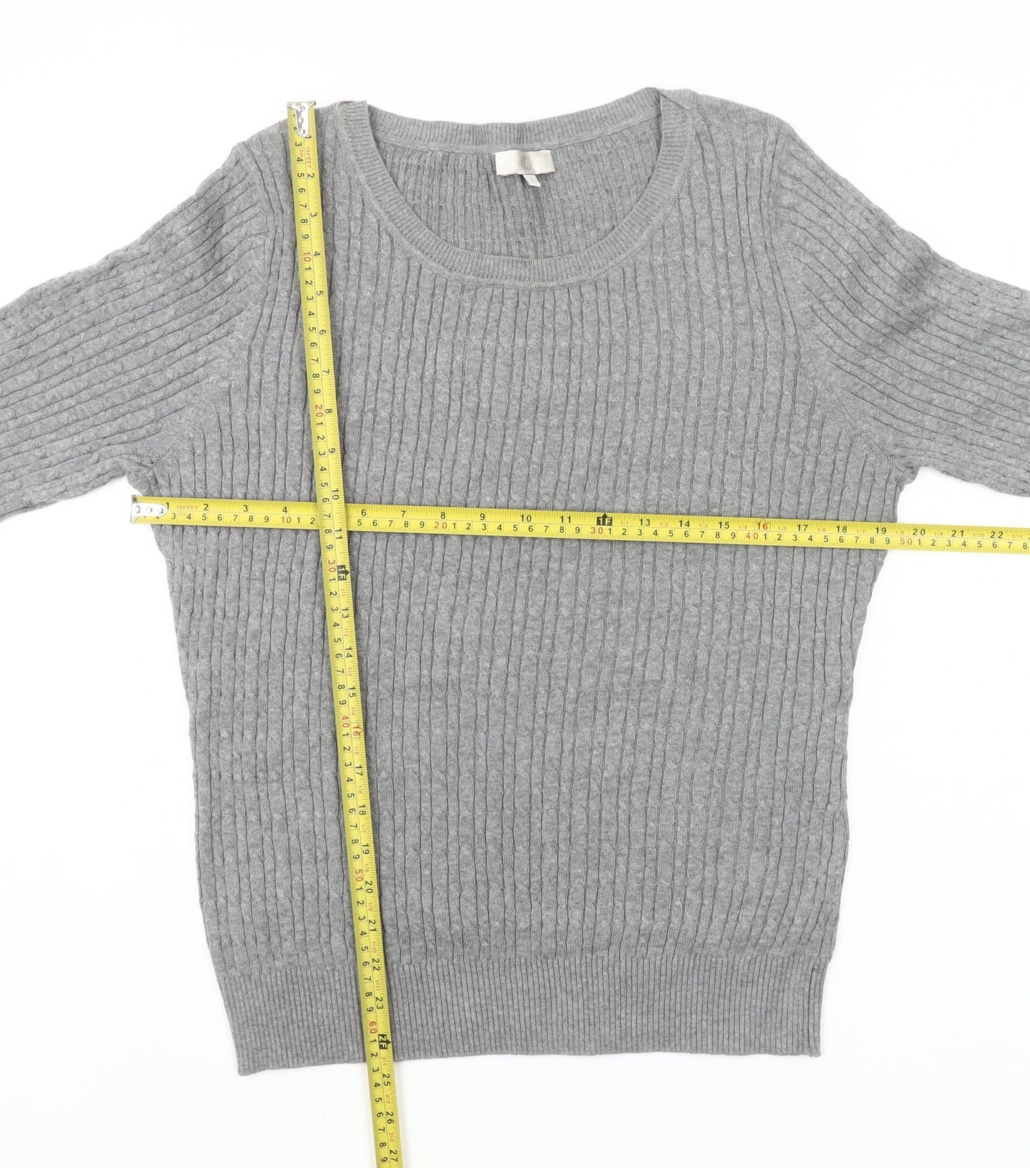 CC Womens Grey Cotton Knit Pullover Jumper Size L Scoop Neck