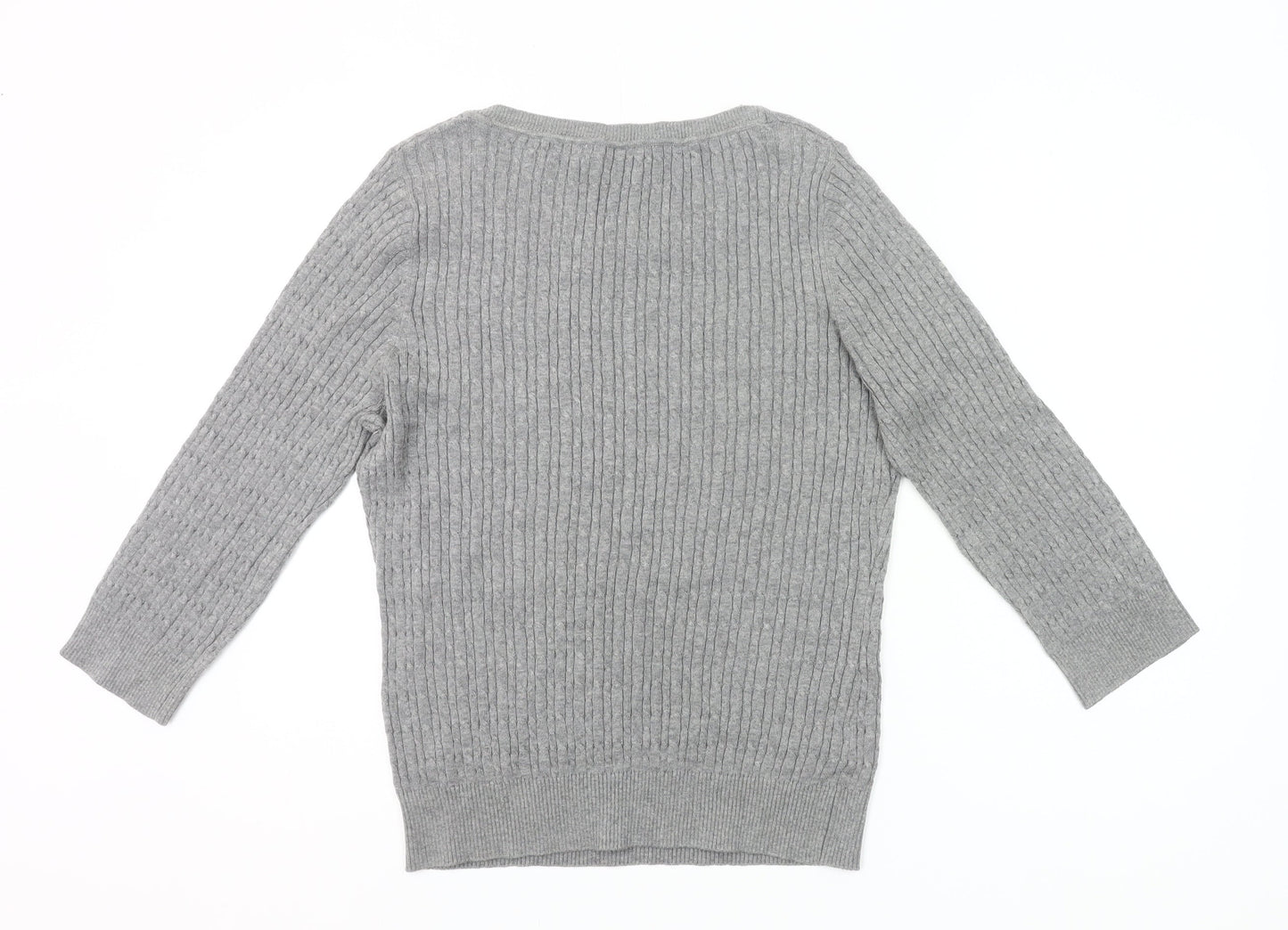 CC Womens Grey Cotton Knit Pullover Jumper Size L Scoop Neck