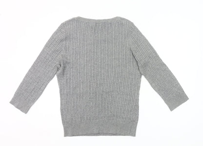 CC Womens Grey Cotton Knit Pullover Jumper Size L Scoop Neck