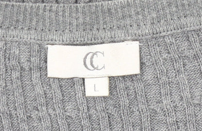CC Womens Grey Cotton Knit Pullover Jumper Size L Scoop Neck