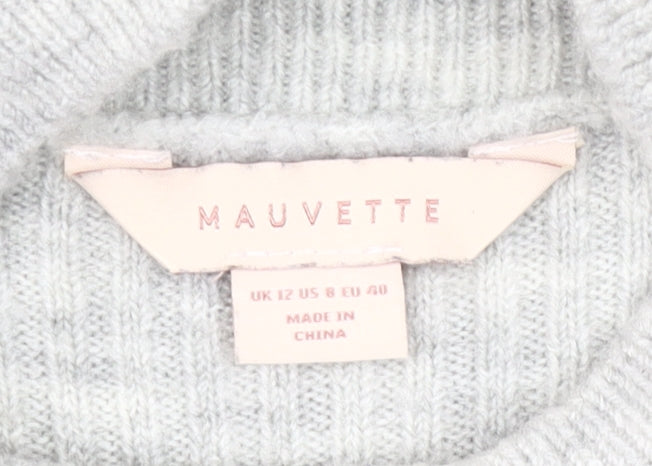 Mauvette Women’s Grey Mock Neck Pullover Jumper Size 12 Wool Blend