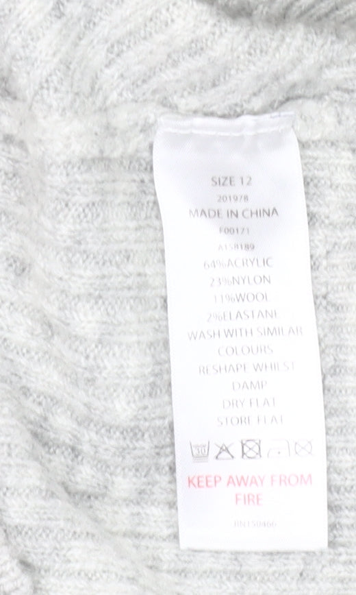 Mauvette Women’s Grey Mock Neck Pullover Jumper Size 12 Wool Blend