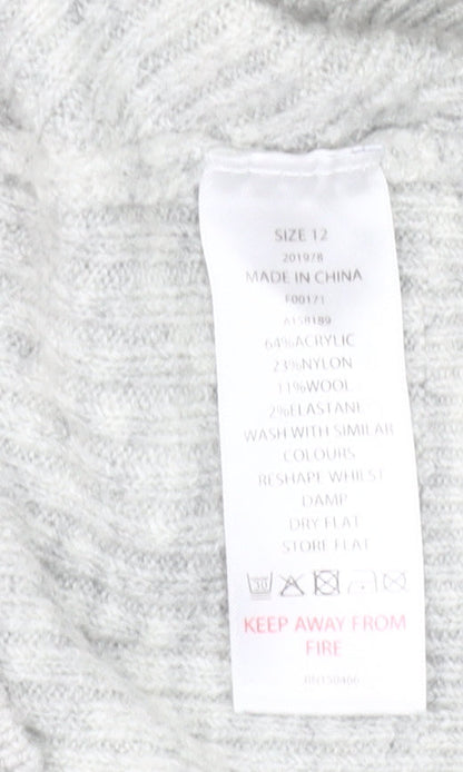 Mauvette Women’s Grey Mock Neck Pullover Jumper Size 12 Wool Blend