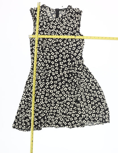 Oasis Women’s Black Floral Skater Dress Size 10 Sleeveless Viscose