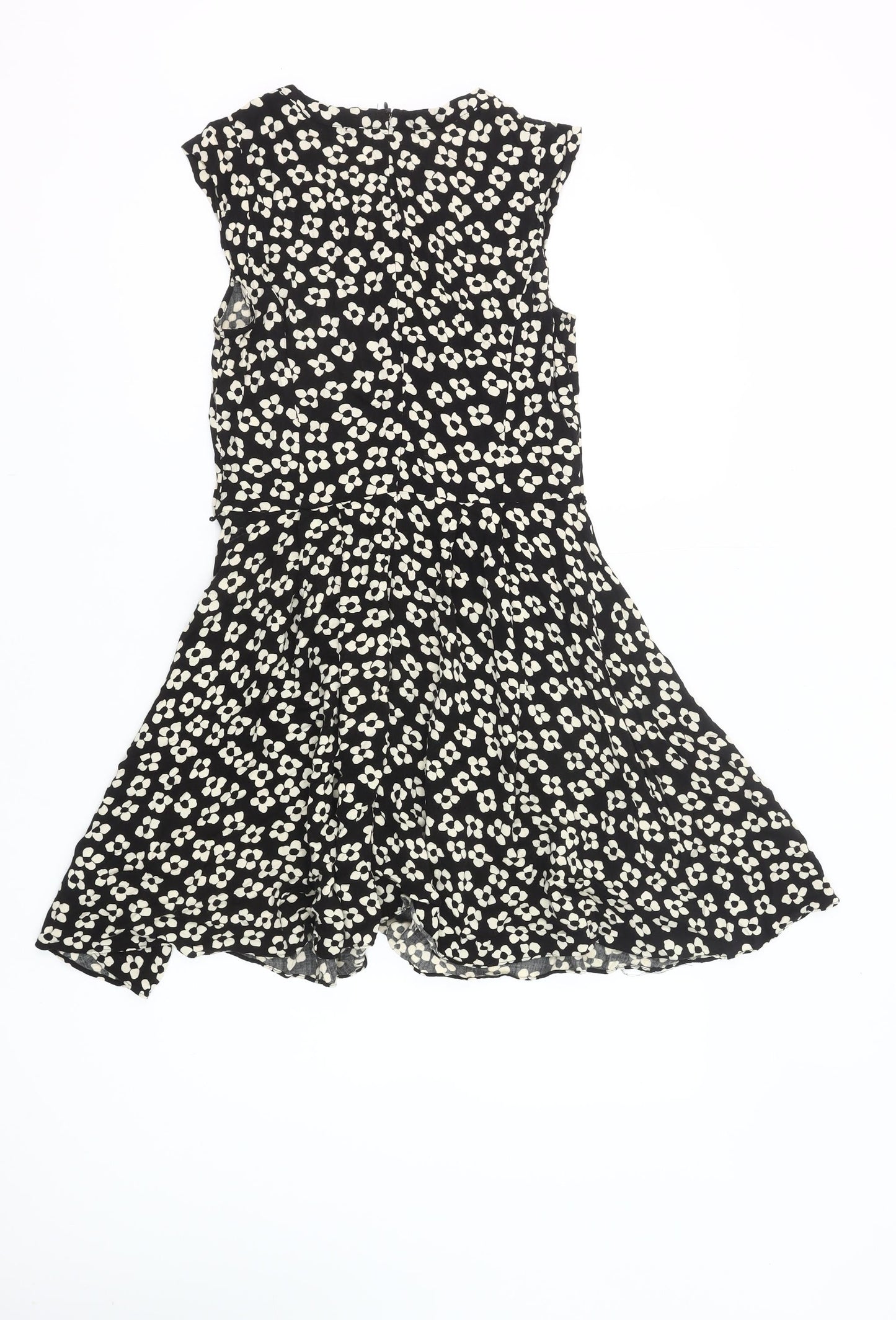 Oasis Women’s Black Floral Skater Dress Size 10 Sleeveless Viscose
