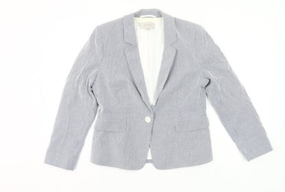 Hobbs Womens Blue Pinstripe UK 10 Fitted Cotton Blend Blazer Jacket