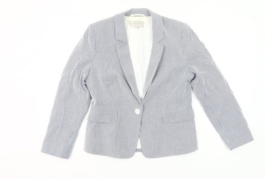 Hobbs Womens Blue Pinstripe UK 10 Fitted Cotton Blend Blazer Jacket