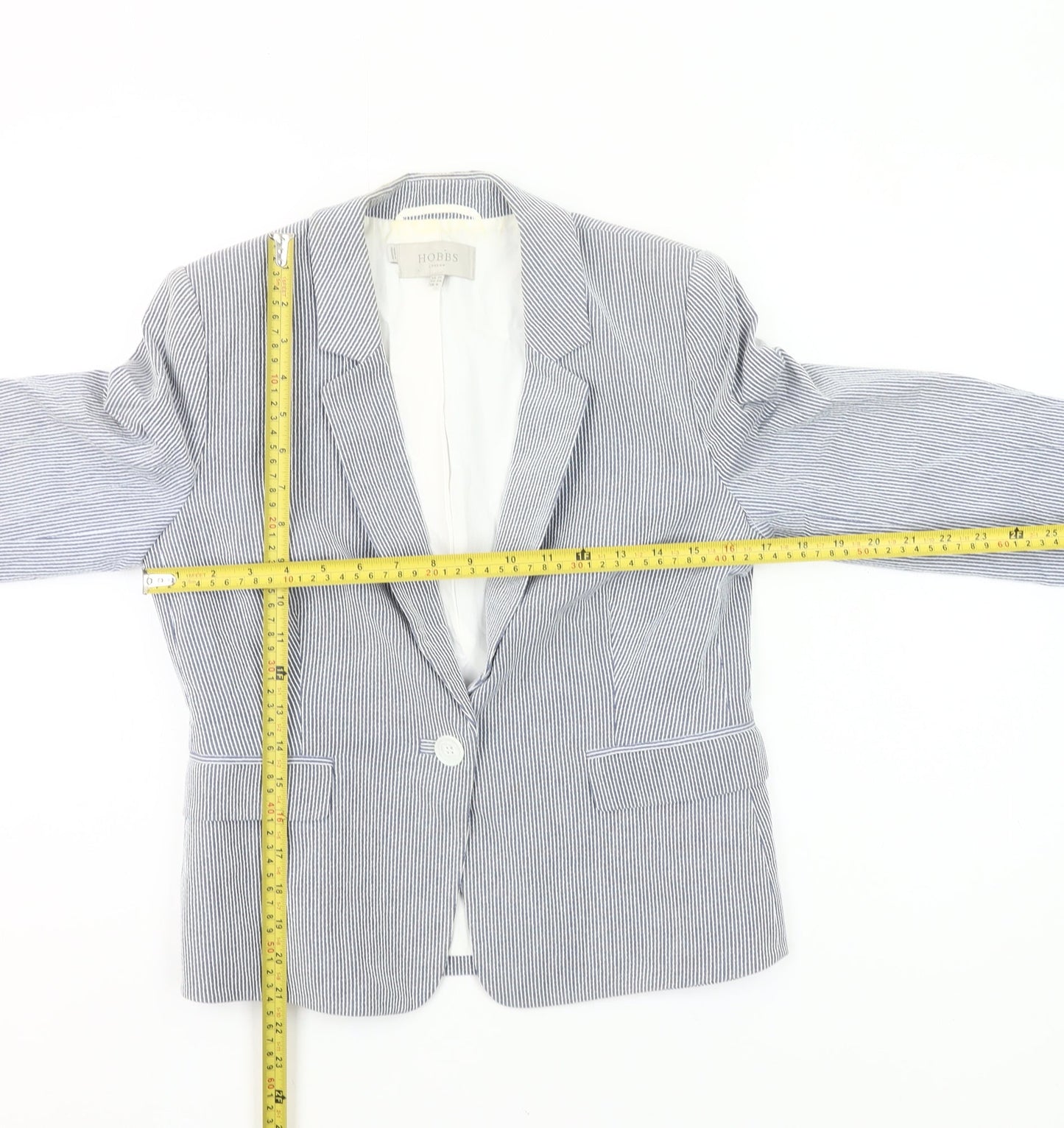 Hobbs Womens Blue Pinstripe UK 10 Fitted Cotton Blend Blazer Jacket