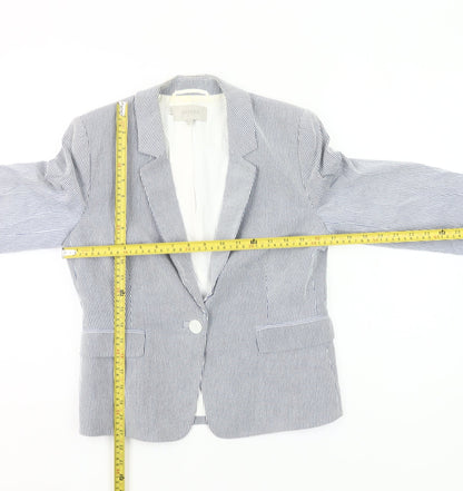 Hobbs Womens Blue Pinstripe UK 10 Fitted Cotton Blend Blazer Jacket