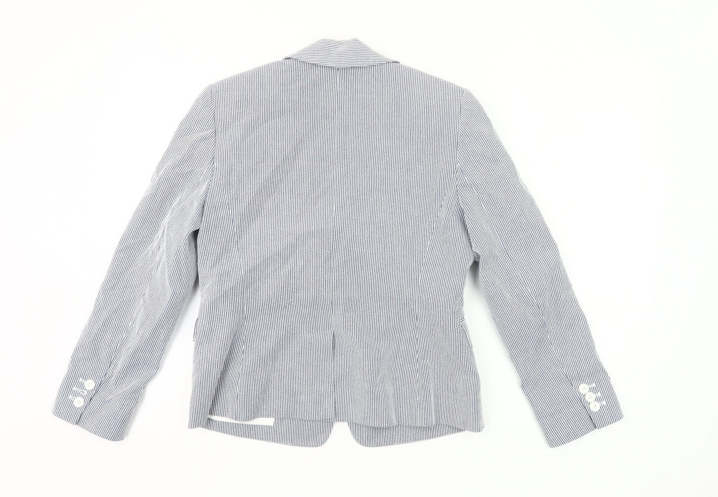 Hobbs Womens Blue Pinstripe UK 10 Fitted Cotton Blend Blazer Jacket