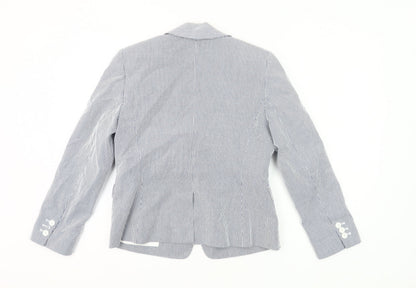 Hobbs Womens Blue Pinstripe UK 10 Fitted Cotton Blend Blazer Jacket