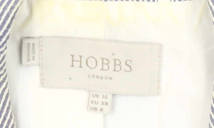 Hobbs Womens Blue Pinstripe UK 10 Fitted Cotton Blend Blazer Jacket