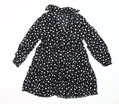 Zara Women Black Floral Shirt Dress Size 8 Knee Length Long Sleeve