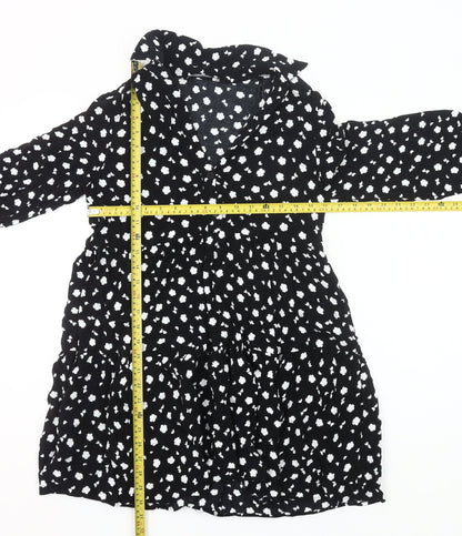 Zara Women Black Floral Shirt Dress Size 8 Knee Length Long Sleeve