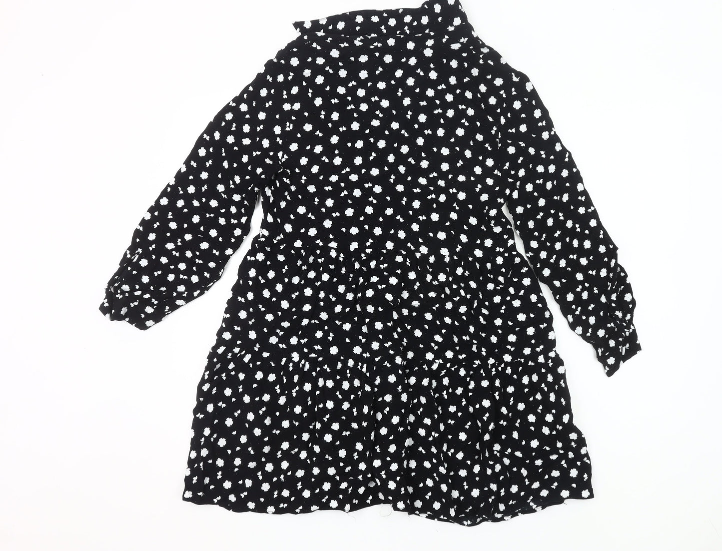 Zara Women Black Floral Shirt Dress Size 8 Knee Length Long Sleeve