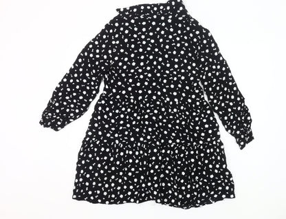 Zara Women Black Floral Shirt Dress Size 8 Knee Length Long Sleeve