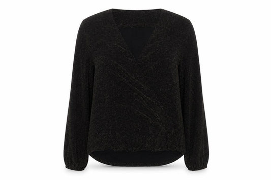 If By Sea Womens Black Glitter Wrap Blouse XL Long Sleeve Party Top